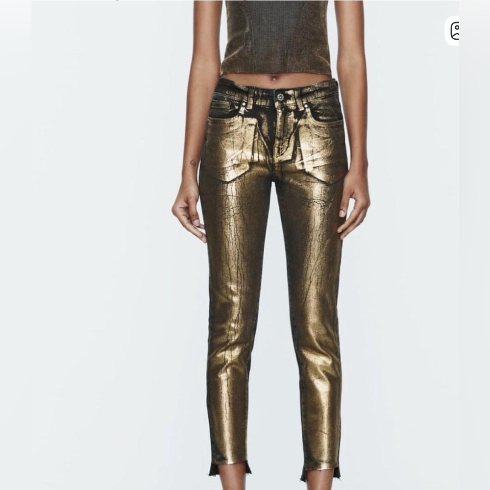 Zara Metallic Gold and Denim blue Skinny Fit Jeans size 6